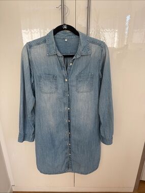 Muji Light Blue Denim Midi Shirt Dress